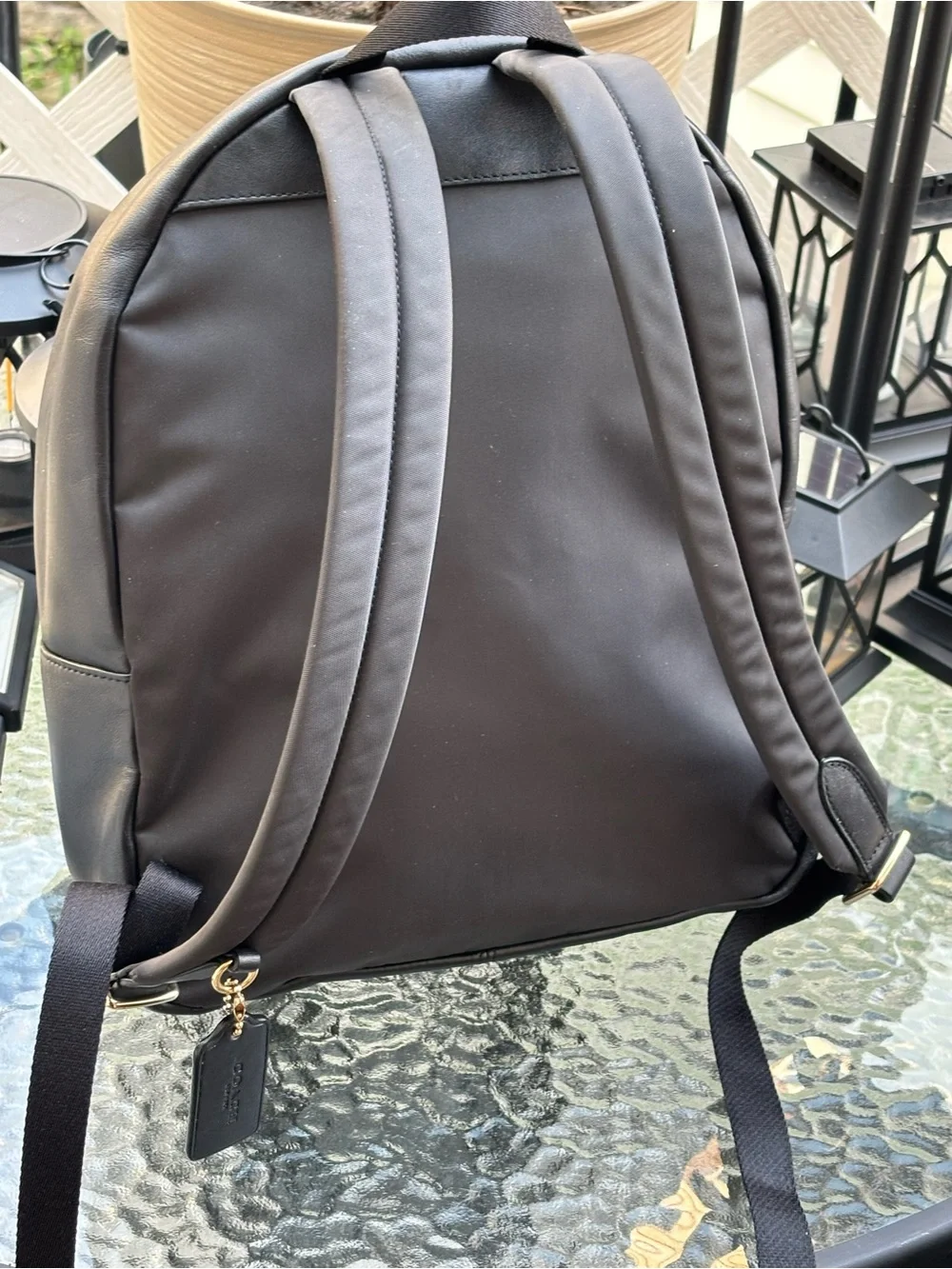 Coach Coated Canvas Signature Charlie Backpack brown canvas leather gold hardwar